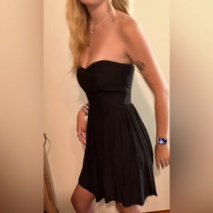 Parker strapless designer black swing sweetheart neck silk short dress sexy fun